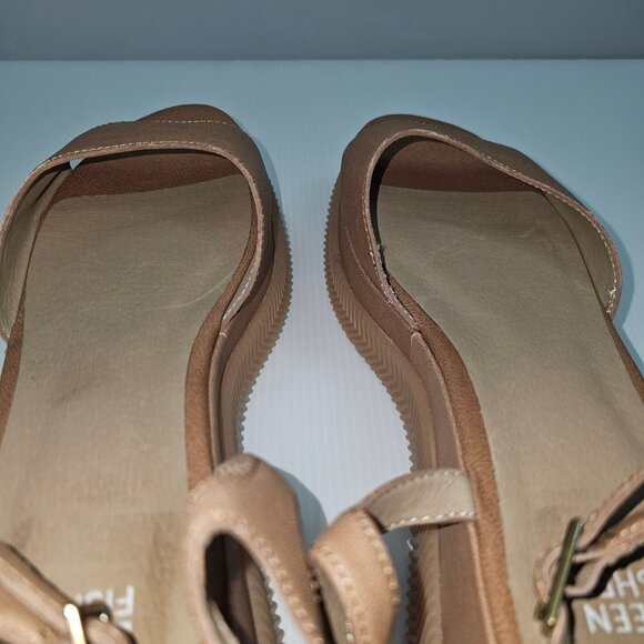 Eileen Fisher Airo Wedge Sandal Womens 9.5 Tan Leather Platform Ankle Strap NEW - Picture 10 of 14